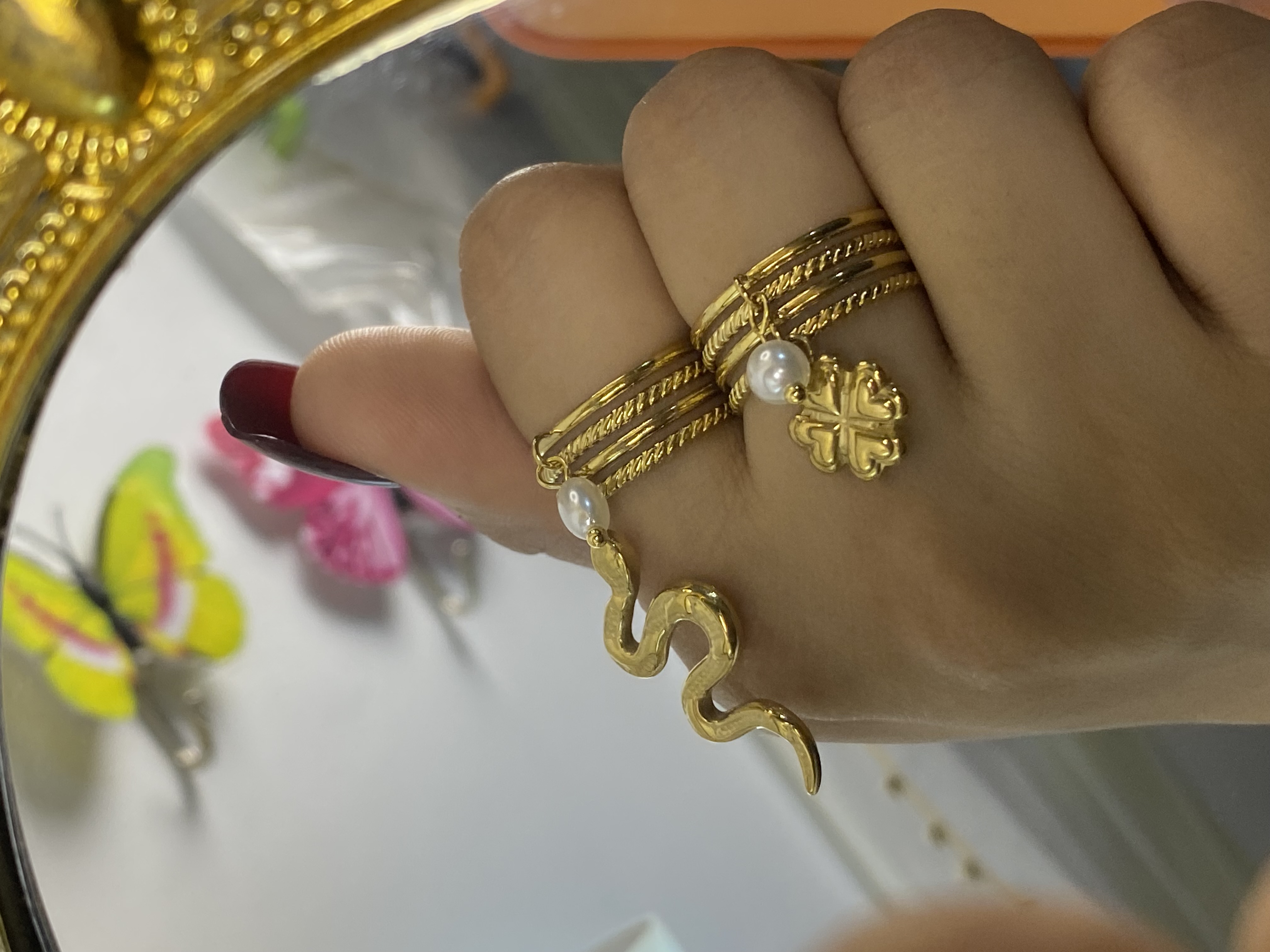 Stainless steel snake charm rings 