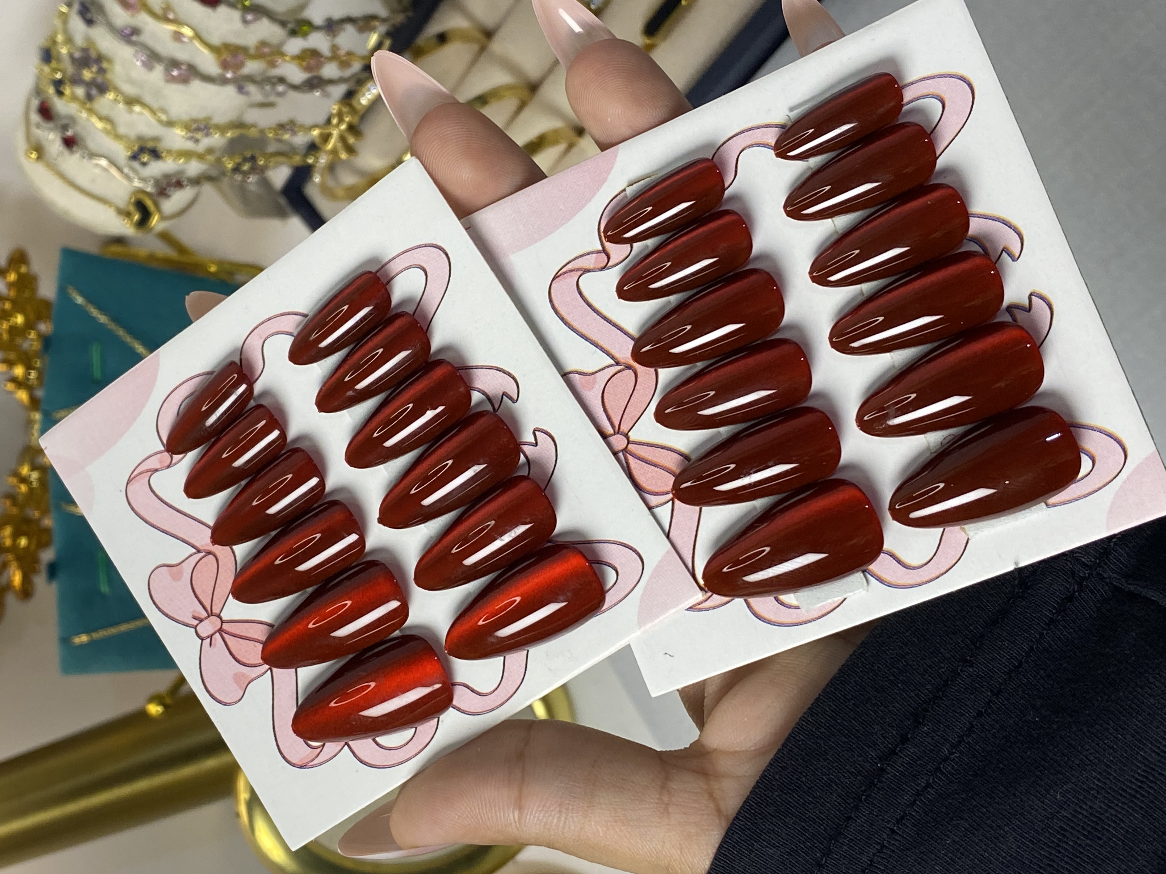 Long length cherry Red nails 